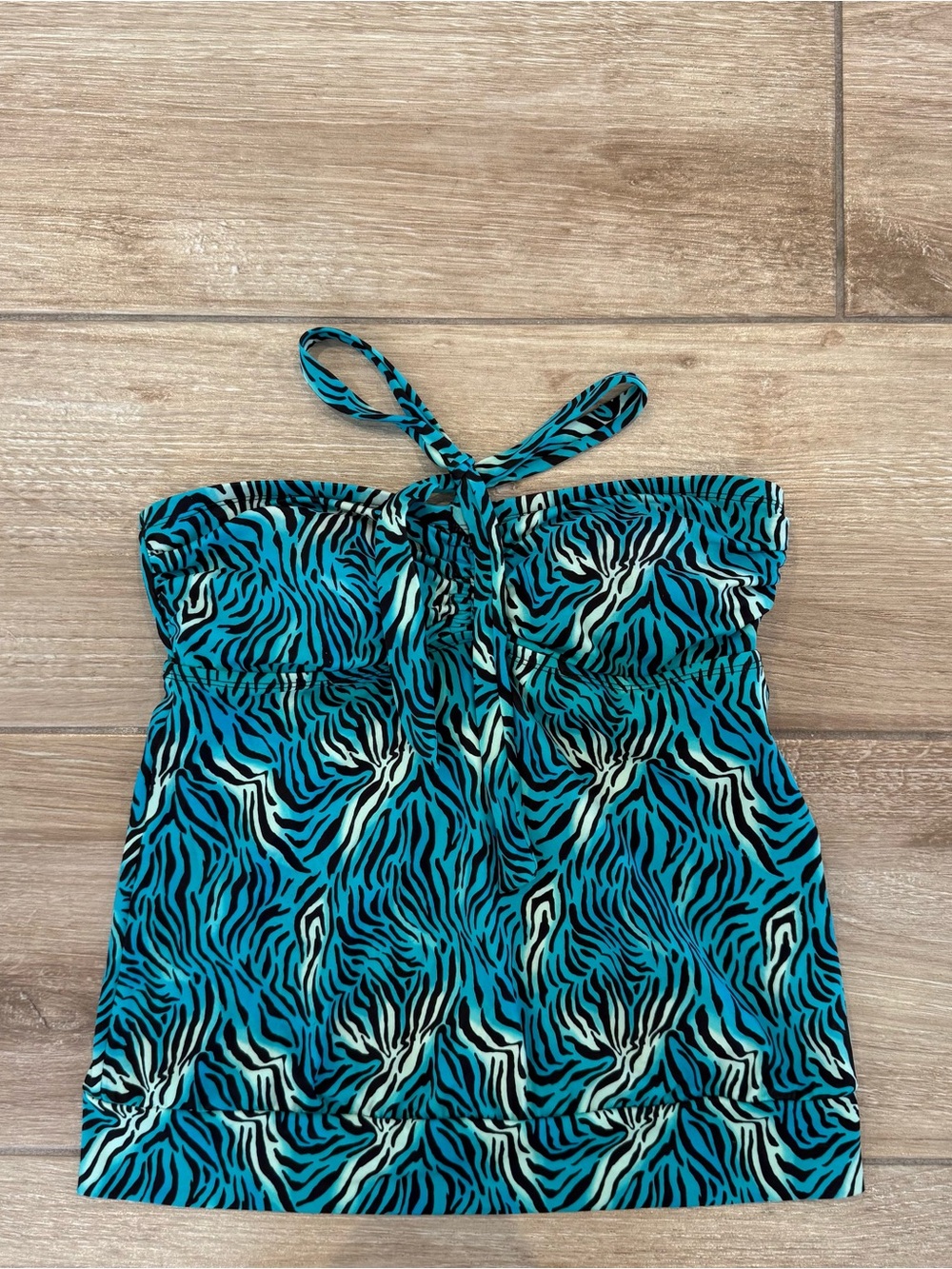 Y2K Teal Zebra Print Halter Tankini Top